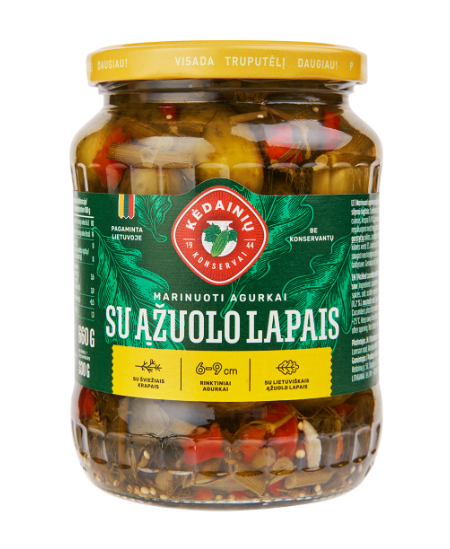 Marinuoti agurkai KĖDAINIŲ, su ąžuolo lapais, 660 g / 330 g