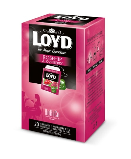 Vaisinė arbata LOYD HORECA line, su erškėtuogėmis ir avietėmis, 20 x 2g