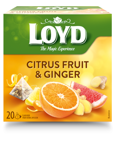 Vaisių ir žolelių arbata LOYD, imbiero ir citrusinių vaisių skonio, 20 x 2g