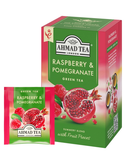 Žalioji arbata AHMAD GREEN Raspberry & Pomegranate, 20 vokelių