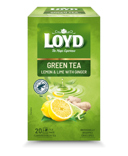 Žalioji arbata LOYD, citrinų-laimų ir imbiero skonio, 20 x 1.7g