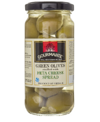 Žaliosios alyvuogės GOURMANTE, įdarytos feta, alyvuogių aliejuje, 244 g