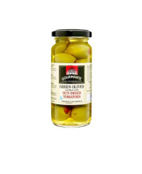 Žaliosios alyvuogės GOURMANTE, įdarytos saulėje džiovintais pomidorais, sūryme, 227 g/127 g
