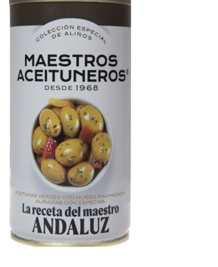Žaliosios alyvuogės MAESTROS ACEITUNEROS, pagal Andalūzijos skonį, su pip., papr., česn., 350/185 g