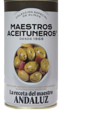 Žaliosios alyvuogės MAESTROS ACEITUNEROS, pagal Andalūzijos skonį, su pip., papr., česn., 350/185 g