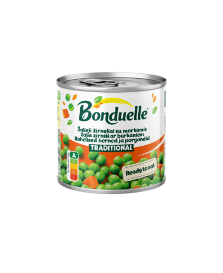 Žirneliai su morkomis kubeliais BONDUELLE, 400 g / 240 g