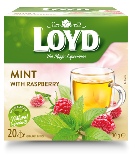 Žolelių arbata LOYD, mėtos ir aviečių skonio, 20 x 1,5 g