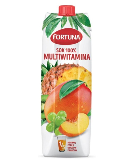 Įvairių vaisių sultys FORTUNA su vitaminais, 100 %, 1 l