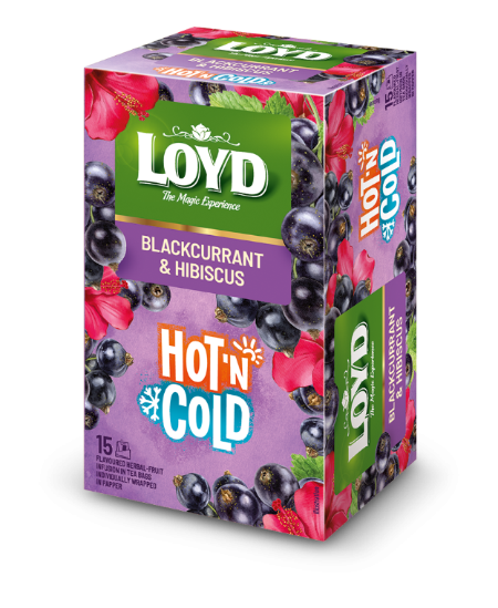 Vaisinis arbatos gėrimas LOYD HOT&COLD juodųjų serbentų ir hibisko skonio, 15x2 g