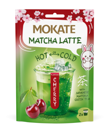 Žaliosios arbatos gėrimas MOKATE Matcha latte vyšnių skonio 40g