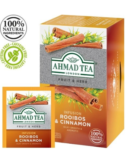 Žolelių arbata AHMAD ROOIBOS & CINNAMON, 20 vokelių po 1,5g