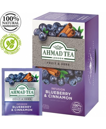 Ahmad Tea Natūrali arbata ''Blueberry & Cinnamon'', 20 vnt. folijos pakelių