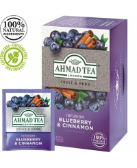 Ahmad Tea Natūrali arbata ''Blueberry & Cinnamon'', 20 vnt. folijos pakelių