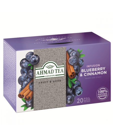 Ahmad Tea Natūrali arbata ''Blueberry & Cinnamon'', 20 vnt. folijos pakelių