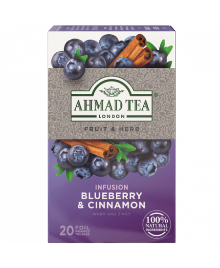 Ahmad Tea Natūrali arbata ''Blueberry & Cinnamon'', 20 vnt. folijos pakelių