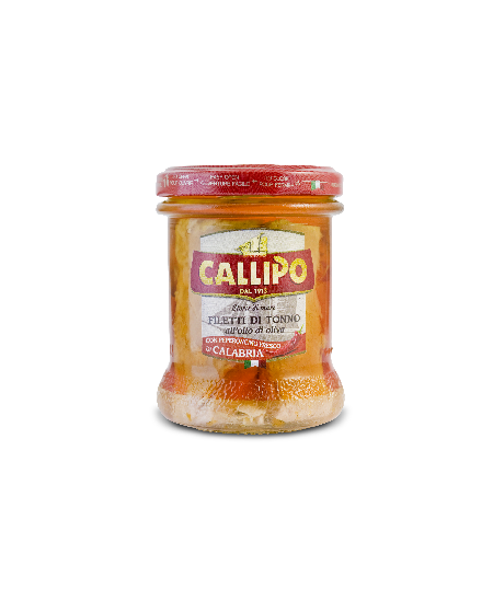 Gelsvauodegio tuno filė, CALLIPO, su aitriosiomis paprikomis, alyvuogių aliejuje 170g