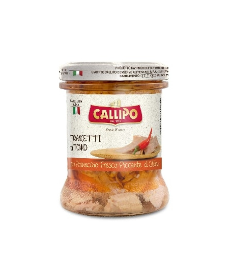 Gelsvauodegių tunų gabaliukai, CALLIPO, su aitriosiomis paprikomis, alyvuogių aliejuje 170g