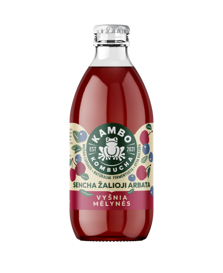 Kombuča KAMBO KOMBUCHA, su vyšniomis ir mėlynėmis, 0,33 l