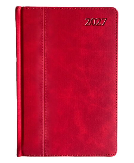 Kalendorius PREMIER Plus 2027, A4, PU, raudonos spalvos