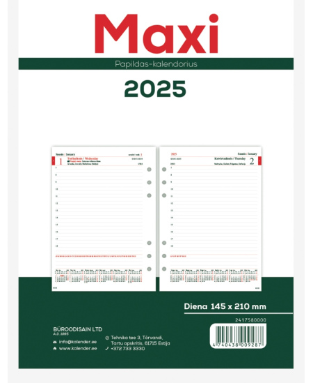 Vidaus blokas kalendoriui MAXI Day Organizer 2027, A5