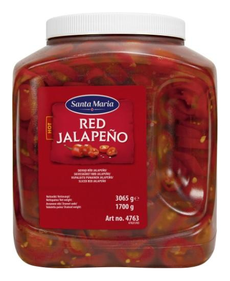 Raudonosios aitriosios paprikos-Jalapeno, griežinėliai, 3,065 / 1,700 kg