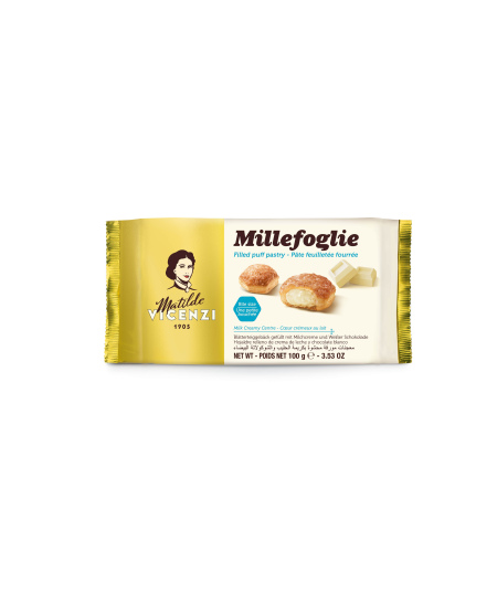 Sausainiai VICENZI, Millefoglie, su grietinėle, baltu šokoladu, 100 g