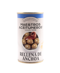 Žaliosios alyvuogės MAESTROS ACEITUNEROS, įdarytos ančiuvių filė, 350 /150 g