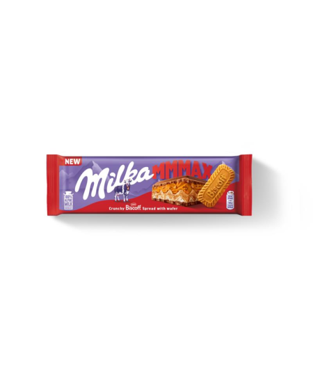 Pieninis šokoladas MILKA Biscoff iš Alpių pieno su karamelizuotų sausainių gabalėliais, 275g