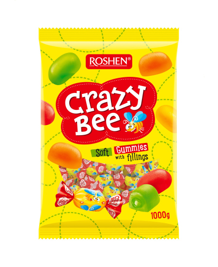 Kramtomieji saldainiai CRAZY BEE FRUTTY, su įvairių skonių įdaru, 1kg