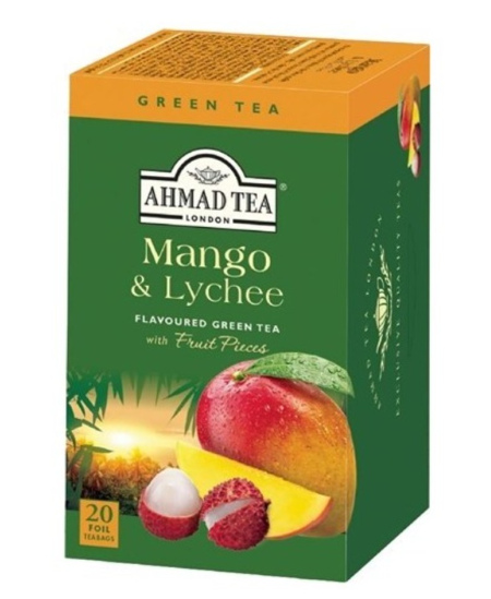 Žalioji arbata AHMAD Alu Mango & Lychee, 20 vokelių x 2 g