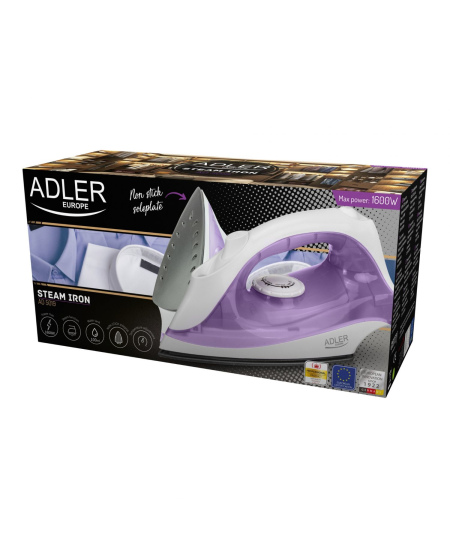 Iron | Adler | AD 5019 | With cord | 1600 W | Water tank capacity 100 ml | Continuous steam 10 g/min | Violet/White