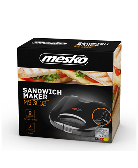 Mesko | Sandwich maker | MS 3032 | 750 W | Number of plates 1 | Number of pastry 2 | Black