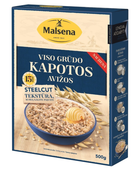 Kapotos avižos MALSENA, viso grūdo, 500 g