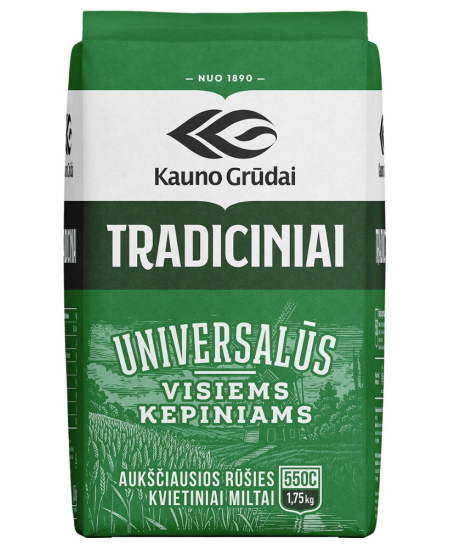 Tradiciniai kvietiniai miltai KAUNO GRŪDAI, 550C, 1.75 kg