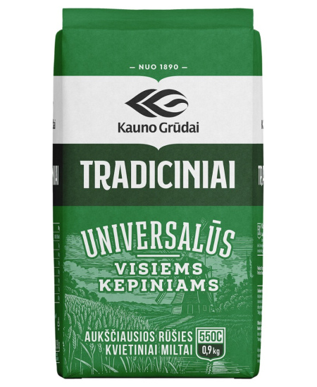 Tradiciniai kvietiniai miltai KAUNO GRŪDAI, 550C, 0.9 kg