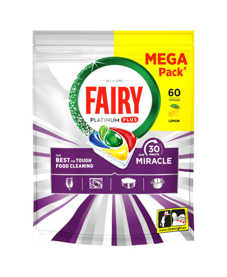 Automatinių indaplovių kapsulės FAIRY Platinum+ Lemon Miracle, 60vnt