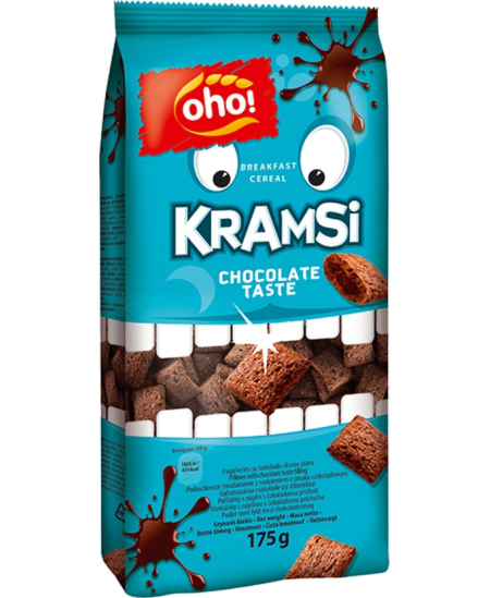 Sausi pusryčiai OHO Kramsi, pagalvėlės su šokolado skonio įdaru, 175 g