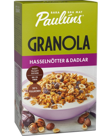 Granola PAULUNS, su lazdyno riešutais ir datulėmis, 450 g