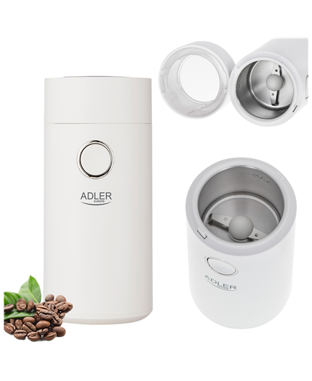 Adler Coffee Mill AD 4446ws 150 W, Coffee beans capacity 75 g, White