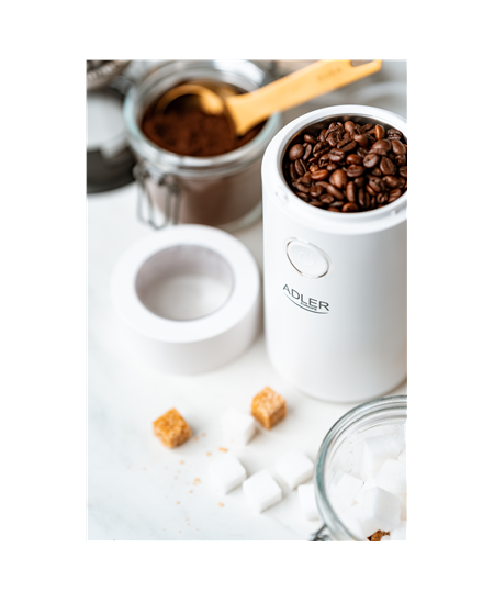 Adler Coffee Mill AD 4446ws 150 W, Coffee beans capacity 75 g, White