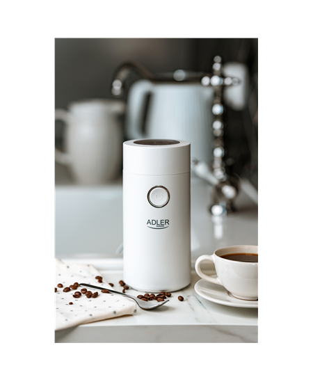 Adler Coffee Mill AD 4446ws 150 W, Coffee beans capacity 75 g, White