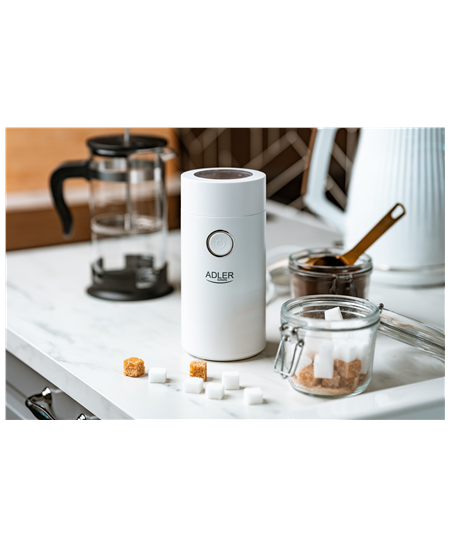 Adler Coffee Mill AD 4446ws 150 W, Coffee beans capacity 75 g, White