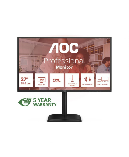 AOC | Q27E4CV | 27 " | IPS | QHD | 16:9 | 120 Hz | 4 ms | 2560 x 1440 pixels | 350 cd/m² | HDMI ports quantity 1 | Black