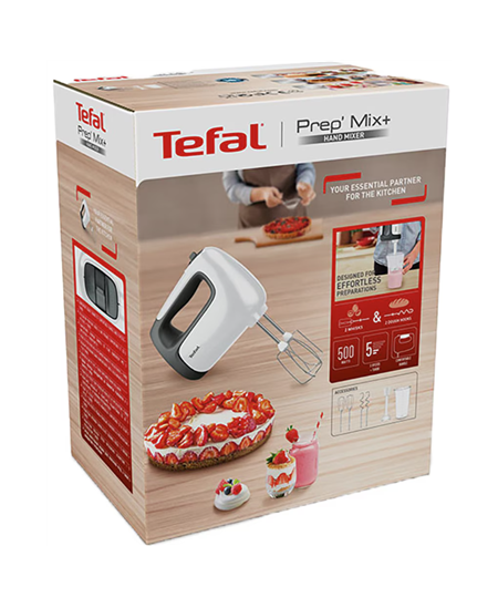 TEFAL | Hand mixer | HT461138 Prep'Mix+ | Hand Mixer | 500 W | Number of speeds 5 | Turbo mode | White/Grey