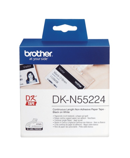 Brother DK-N55224 (DKN55224) Nelipnių popierinių etikečių ritinėlis, Black on White, 54mm 30.5m