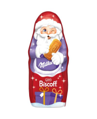 Pieninis šokoladas "Kalėdinis Senis" MILKA su karamelizuotų sausainių gabalėliais, 95g