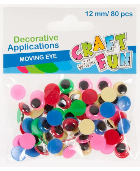 Judančios akys CRAFT WITH FUN, spalvotos, 12 mm, 80 vnt.