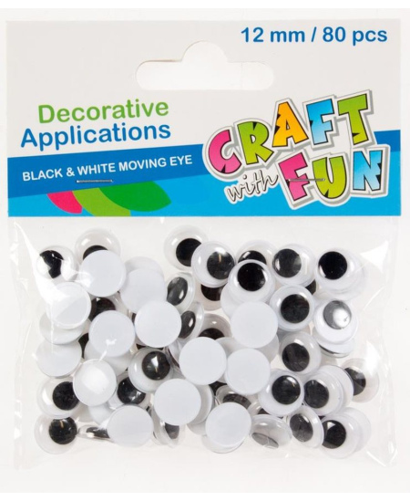 Lipnios judančios akys CRAFT WITH FUN, 12 mm, 80 vnt.