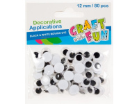 Lipnios judančios akys CRAFT WITH FUN, 12 mm, 80 vnt.