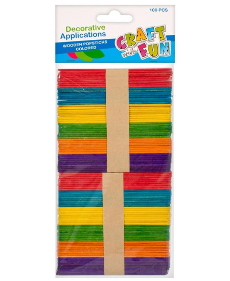 Mediniai pagaliukai CRAFT WITH FUN, spalvoti, 80 vnt.